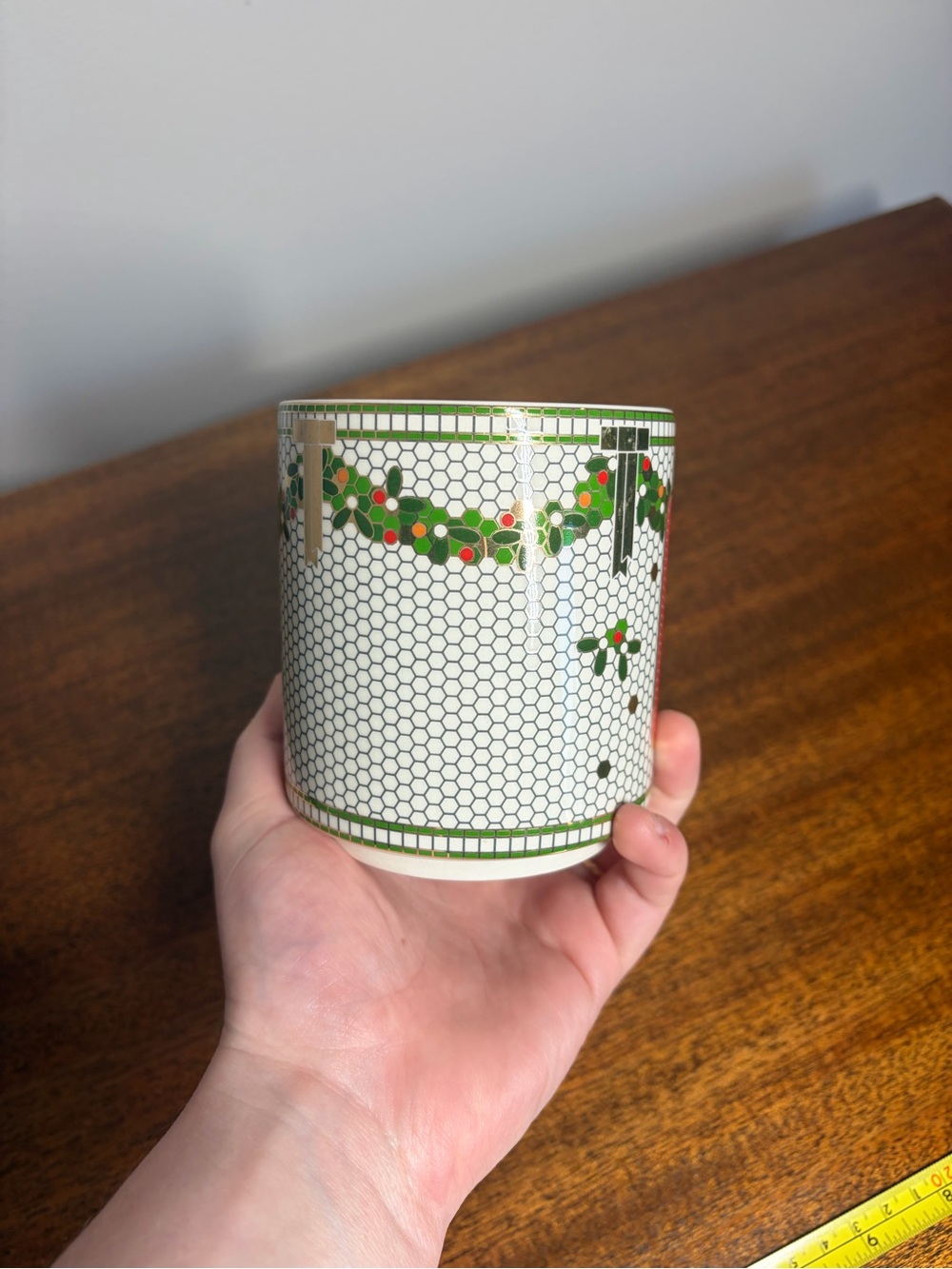 Anthropologie Festive Bistro Tile Monogram Mug Letter C Holiday Gold Accent Mug - Picture 5 of 7
